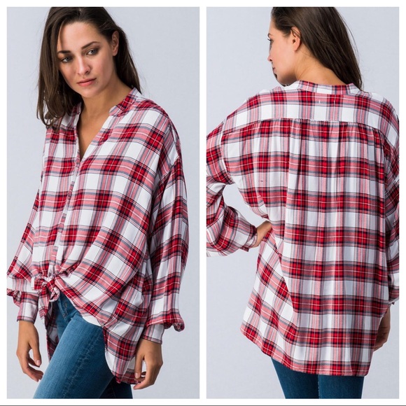 LAST SALE‼️ Plaid Tie Front Blouse - Picture 5 of 5